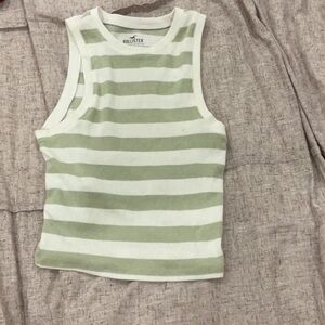 Hollister Green and White Striped Tank Top